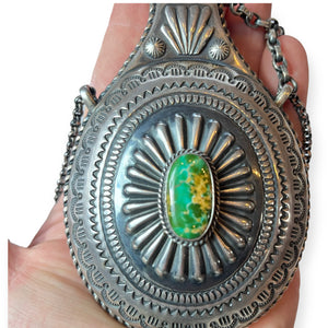 Superb Harry H. Begay Navajo Silver & Turquoise Canteen
