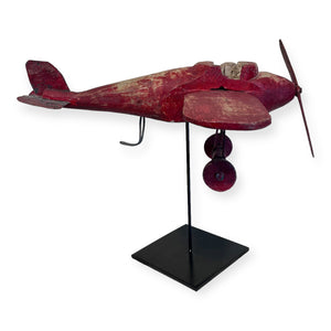 Carved Wooden Toy Airplane on Stand