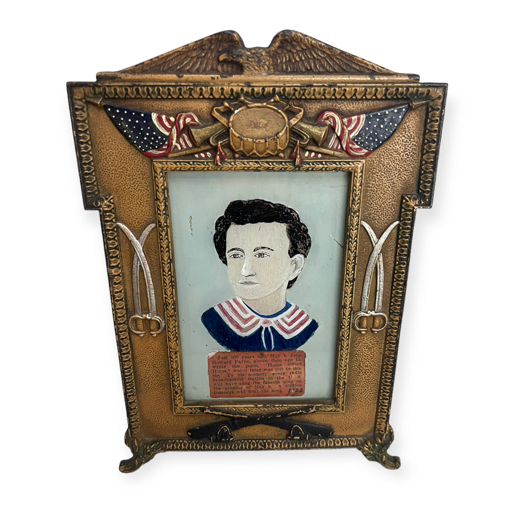 Civil War Era Cast Iron Frame & Reverse on Glass Portrait