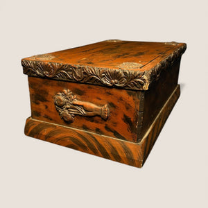 Iconic 19th C Paint-Decorated & Carved Fraternal Keepsake Box
