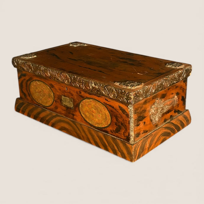 Iconic 19th C Paint-Decorated & Carved Fraternal Keepsake Box
