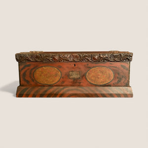 Iconic 19th C Paint-Decorated & Carved Fraternal Keepsake Box