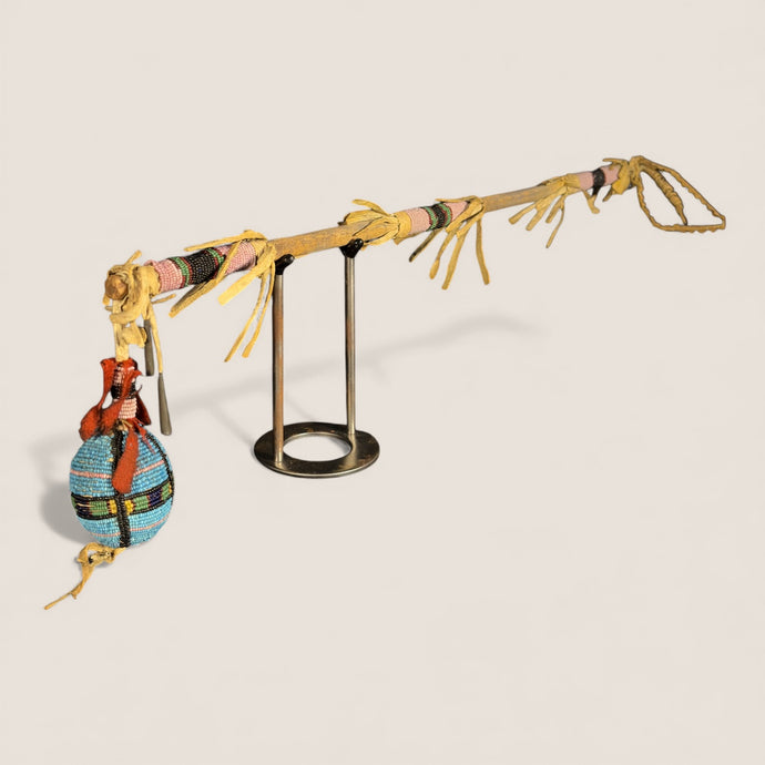 19th C Plains Beaded Skull Cracker Club