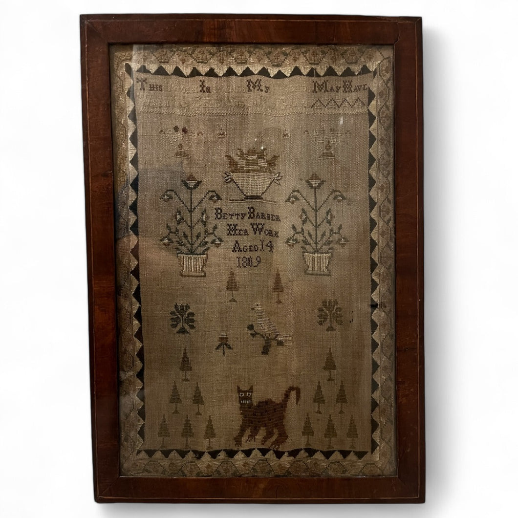 Folky Dated 1804 “Betty Barber” Needlework Sampler