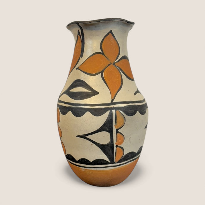Large Santo Domingo Crimped Edge Decorated Pottery Vase