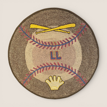 Load image into Gallery viewer, Exceptional Folk Art Baseball-Themed Hooked Rug