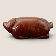 Load image into Gallery viewer, Ziebarth's Antiques vintage brown glazed ceramic pig figurine with a rustic, weathered folk art finish.