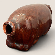 Load image into Gallery viewer, Ziebarth's Antiques vintage brown glazed ceramic pig figurine with a rustic, weathered folk art pottery finish.