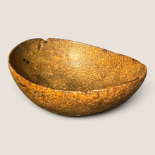 Load image into Gallery viewer, Ziebarth's Antiques handcrafted burl wood bowl with a unique golden-brown textured grain and rustic shallow silhouette.