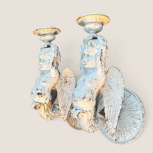 Load image into Gallery viewer, Ziebarth's Antiques pair of vintage-style cast iron cherub wall sconces with a distressed white finish.