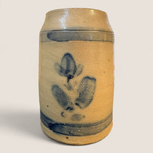 Load image into Gallery viewer, Ziebarth's Antiques salt-glazed stoneware beer mug with hand-painted cobalt blue floral motifs and horizontal banding.