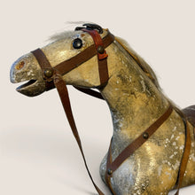 Load image into Gallery viewer, Ziebarth's Antiques vintage wooden pull toy horse with weathered finish, leather bridle, and horsehair mane.
