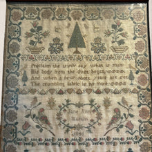 Load image into Gallery viewer, Ziebarth's Antiques 1841 hand-stitched needlepoint sampler with botanical motifs and verse in a wood frame.