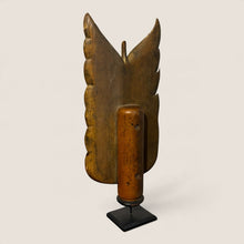 Load image into Gallery viewer, Ziebarth's Antiques decorative carved wooden feather sculpture with a gilded finish on a minimalist black base.