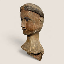 Load image into Gallery viewer, Ziebarth's Antiques hand-carved wooden bust with weathered patina and stoic facial features on a neutral background.