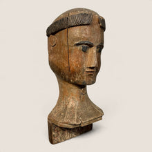 Load image into Gallery viewer, Ziebarth's Antiques hand-carved wooden bust with weathered patina and stoic facial features on a neutral background.