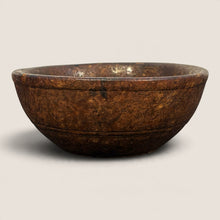 Load image into Gallery viewer, Ziebarth's Antiques handcrafted burl wood serving bowl with deep brown tones and intricate natural grain patterns.