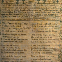 Load image into Gallery viewer, Ziebarth's Antiques antique religious needlepoint sampler on linen with cross-stitch embroidery and alphabet sequence