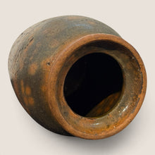 Load image into Gallery viewer, Ziebarth's Antiques handcrafted stoneware crock with a rustic charcoal and amber speckled glaze finish.