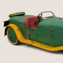 Load image into Gallery viewer, Ziebarth's Antiques vintage Meccano Dinky tin plate toy car in green and yellow with red seat and rubber tires.