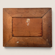 Load image into Gallery viewer, Back view of a Ziebarth's Antiques vintage oil painting showing the aged wooden frame and backing board.