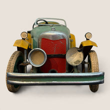 Load image into Gallery viewer, Ziebarth's Antiques vintage Meccano Dinky tinplate toy car with green body, yellow fenders, and red radiator grille.