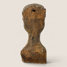 Load image into Gallery viewer, Back view of a Ziebarth's Antiques hand-carved wooden bust showing weathered wood grain and rustic patina.