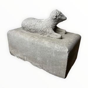 Cement Reclining Lamb Statue on Base